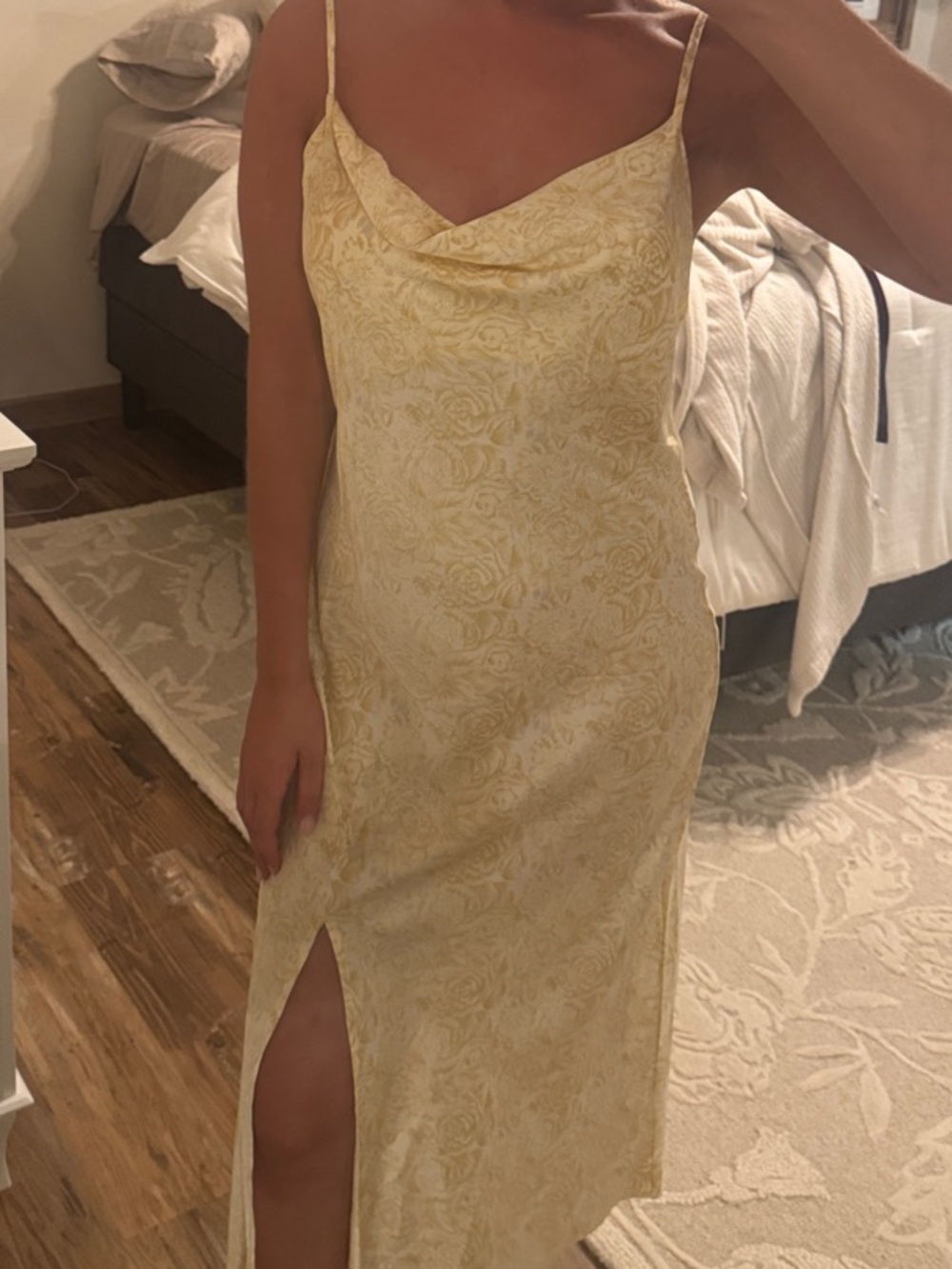 Elegant Yellow Slip Dress with Side Slit